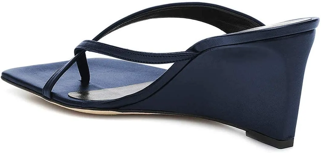 FSJ Women Casual Flip Flop Slide Mule Shoes Square Open Toe Thong Sandal Summer Wedge High Heel Size 4-15 US