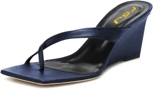 FSJ Women Casual Flip Flop Slide Mule Shoes Square Open Toe Thong Sandal Summer Wedge High Heel Size 4-15 US