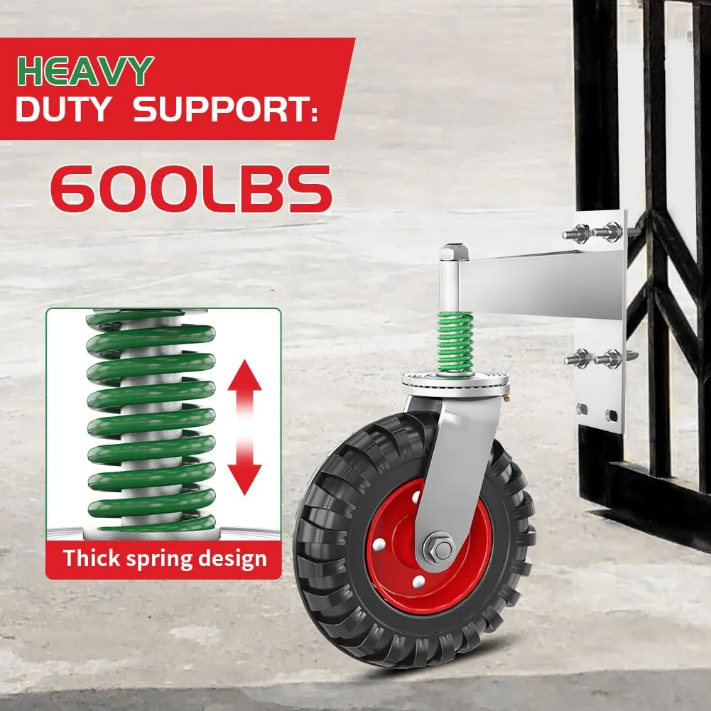 Gate Wheel 8inch Fence Gate Wheel for Metal Tube Gate 600lb Capacity 360 Degree Rotation Spring-Loaded Heavy Duty Gate Caster with Screws & Screwdriver