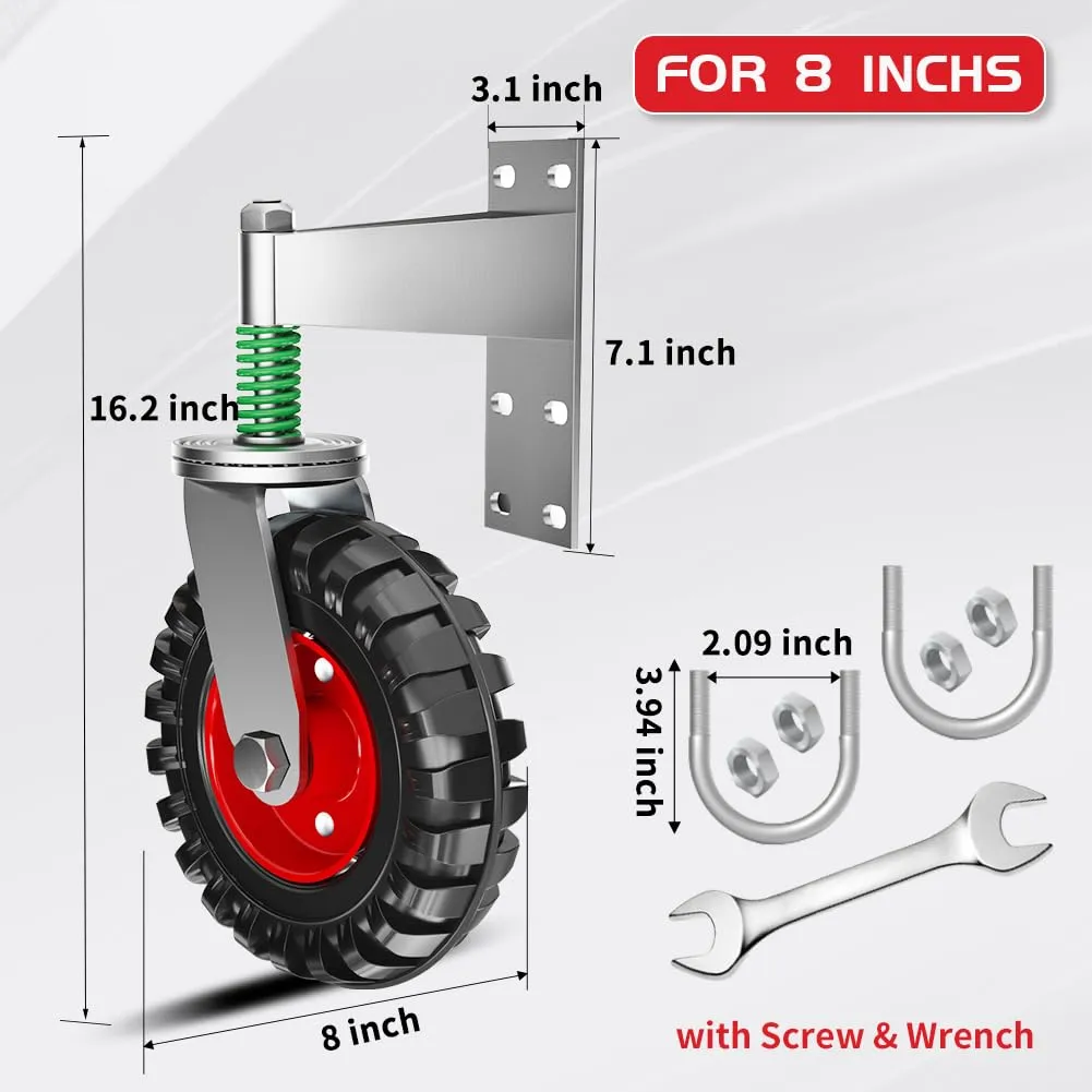 Gate Wheel 8inch Fence Gate Wheel for Metal Tube Gate 600lb Capacity 360 Degree Rotation Spring-Loaded Heavy Duty Gate Caster with Screws & Screwdriver