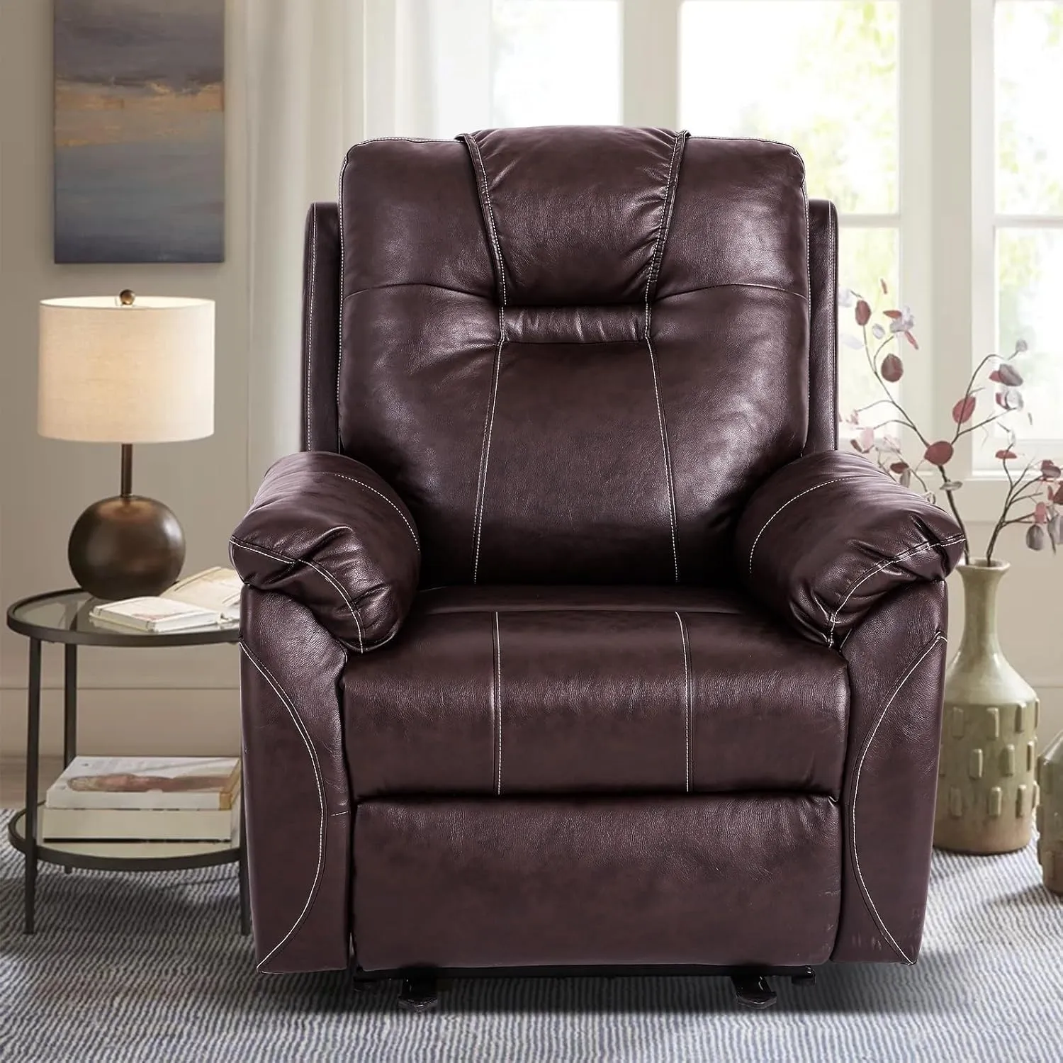 Genuine Leather Sofa Massage Recliner Chair with Adjustable Power Lift for Elderly Living Room Home Theater Reclining Chair for Adults