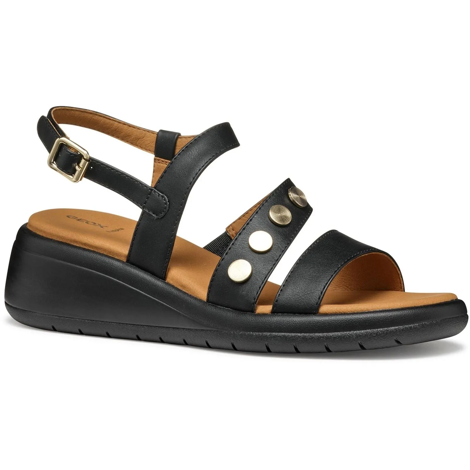 Geox D MELICONIA Synthetic Polyurethane Women's Black Wedges