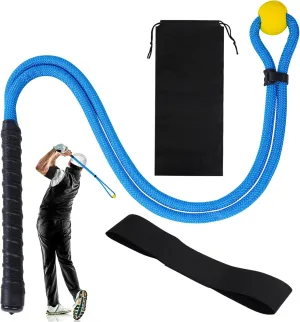 Golf Rope Swing Trainer, Golf Swing Training Aid with Swing Correcting Arm Band, Golf Practice for Golf Beginners Indoor Outdoor, Golf Speed Trainer with Ball, Golf Trainer Swing Aid (Blue)