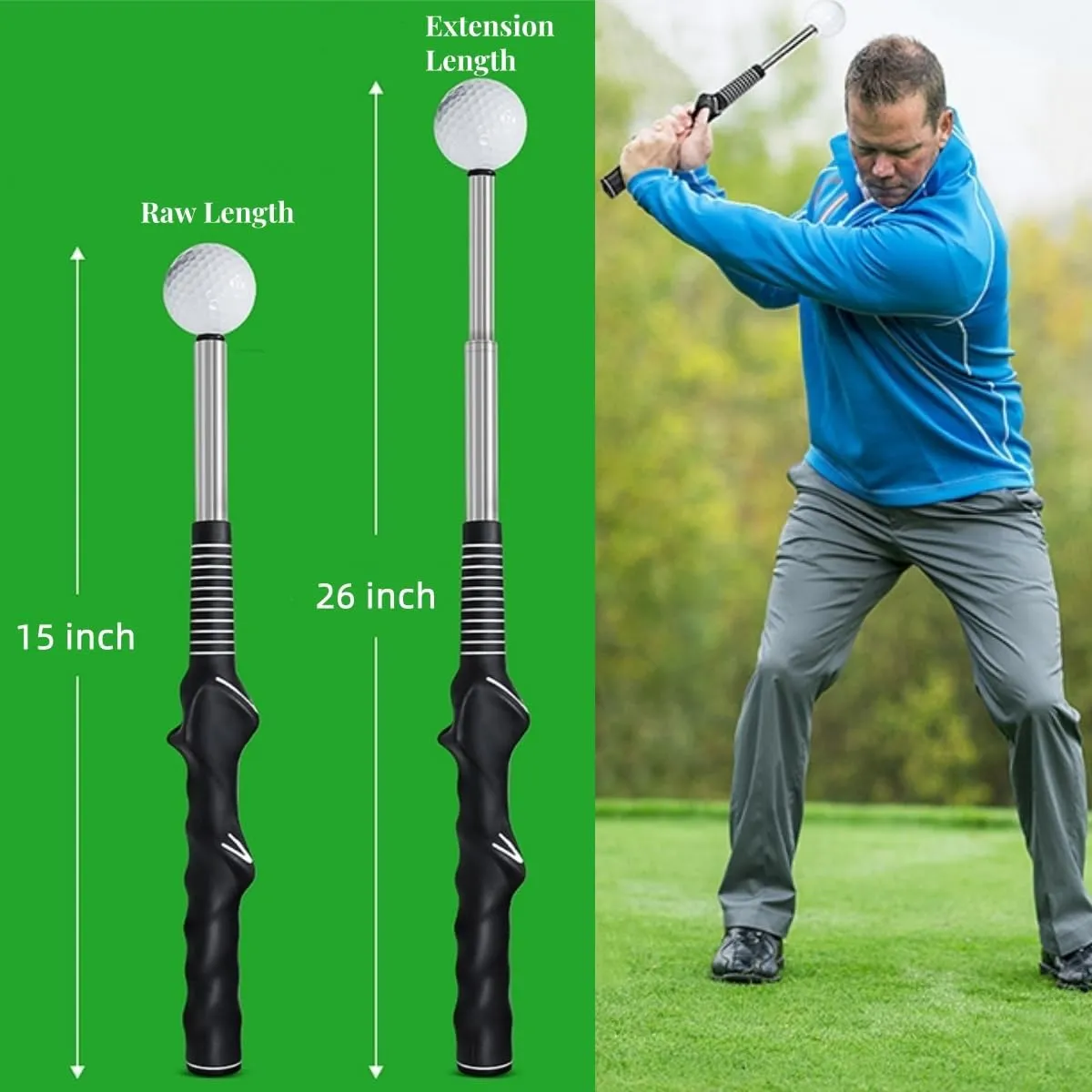 Golf Swing Trainer Telescopic Swing Aid Warm Up for Tempo Grip Strength Right Hand Golf Training Suit for Indoor Outdoor Practice Chipping Hitting Golf Accessories