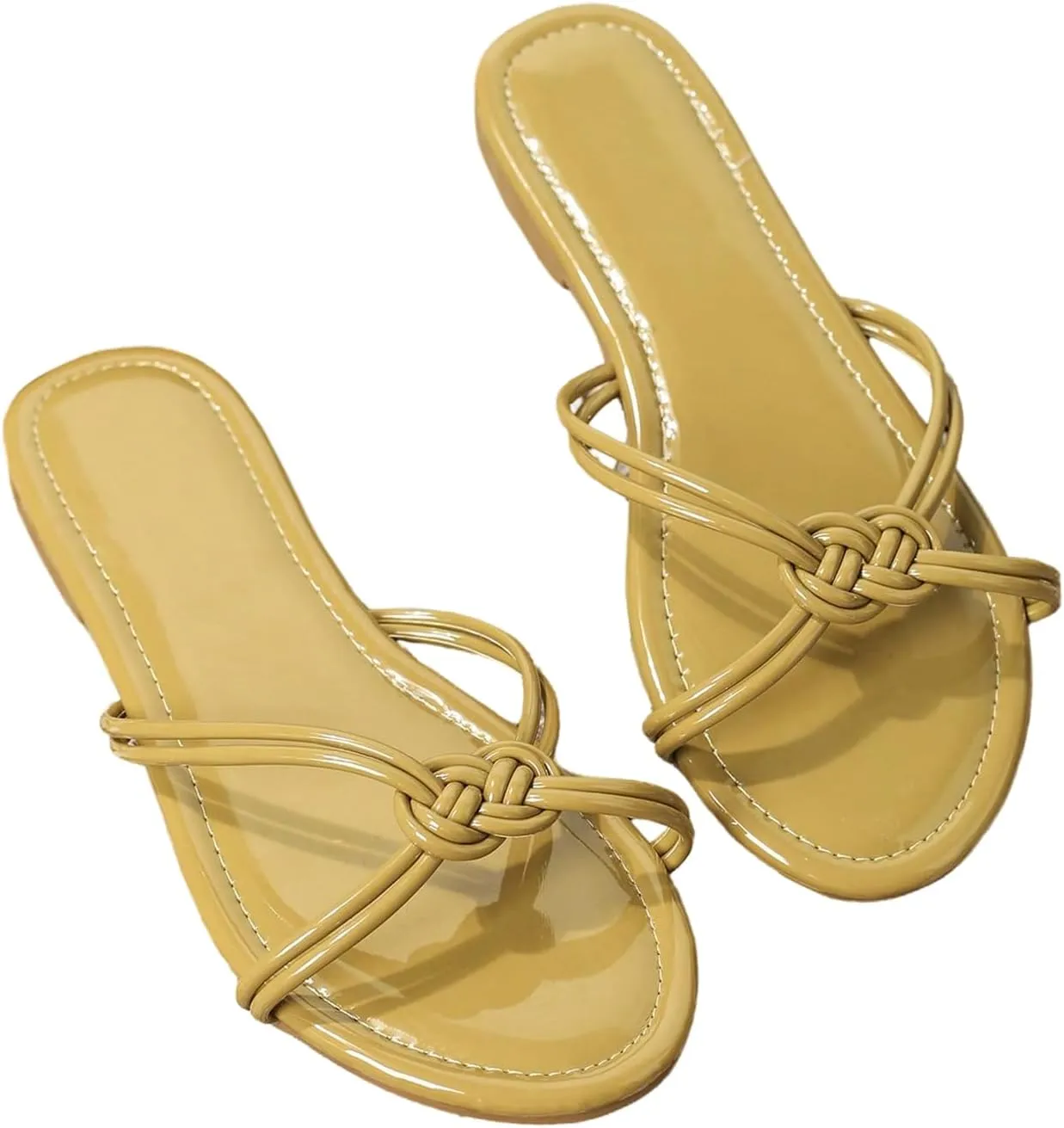 GORGLITTER Women's Strappy Flat Sandals Open Toe Metallic Summer Trendy 2025 Dressy Slides