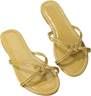 GORGLITTER Women's Strappy Flat Sandals Open Toe Metallic Summer Trendy 2025 Dressy Slides
