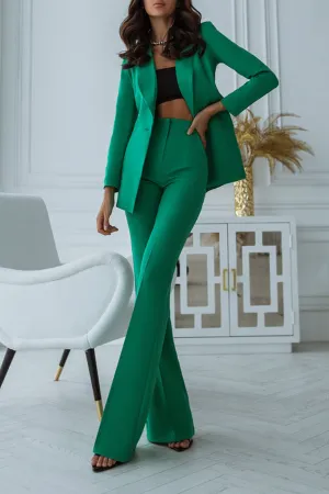 Green 2 Piece Shawl Lapel Single Buttons Slim Fit Women's Suit