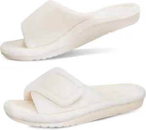 GRITHEIM Women's Orthotic Arch Support Slippers Fuzzy Adjustable Orthopedic Slippers for Plantar Fasciitis Furry Slide for Ladies