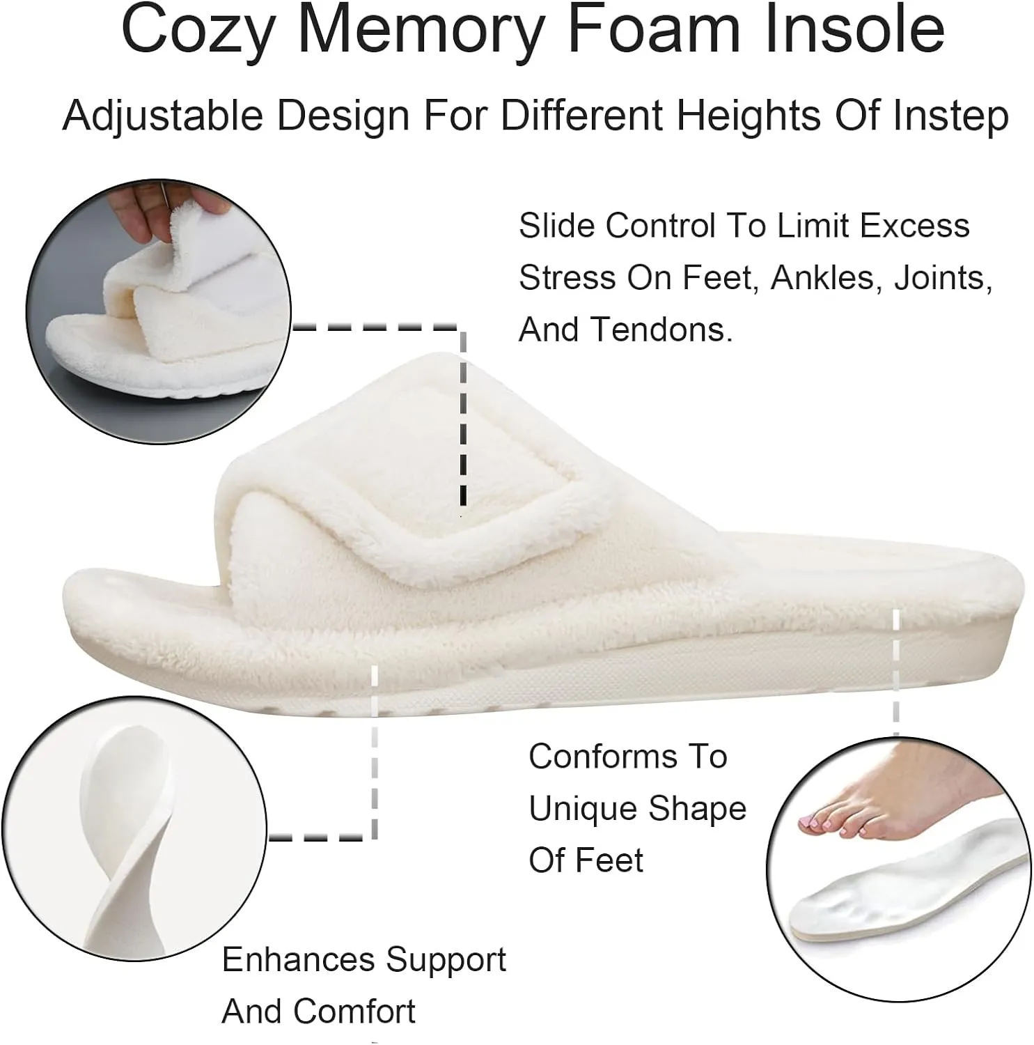 GRITHEIM Women's Orthotic Arch Support Slippers Fuzzy Adjustable Orthopedic Slippers for Plantar Fasciitis Furry Slide for Ladies
