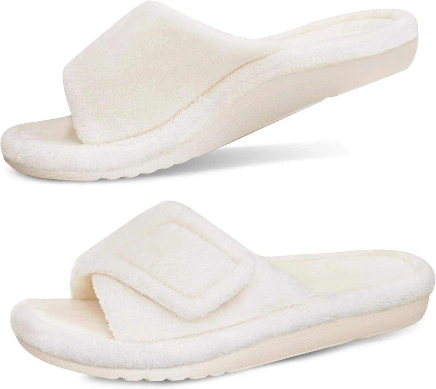 GRITHEIM Women's Orthotic Arch Support Slippers Fuzzy Adjustable Orthopedic Slippers for Plantar Fasciitis Furry Slide for Ladies
