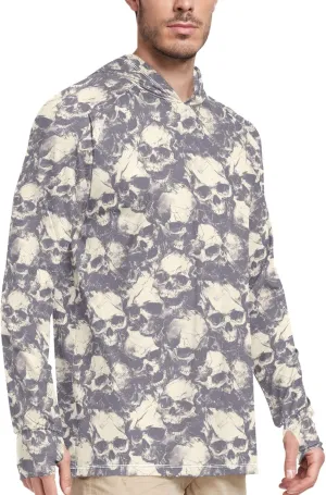 Grunge Style Skulls Men Sun Protection Hoodies Long Sleeve Fishing Shirt UPF 50  Beach Hoodie UV Rash Guard with Hood