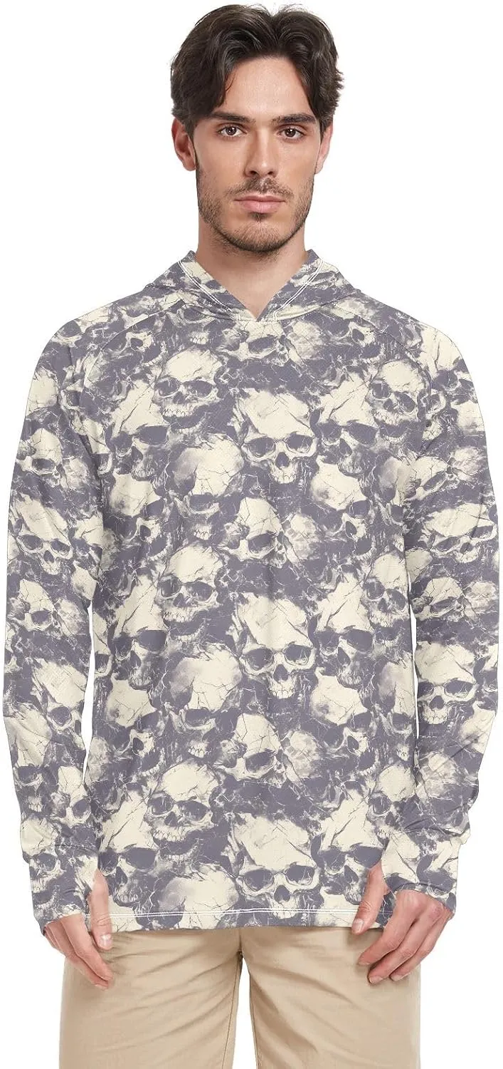 Grunge Style Skulls Men Sun Protection Hoodies Long Sleeve Fishing Shirt UPF 50  Beach Hoodie UV Rash Guard with Hood