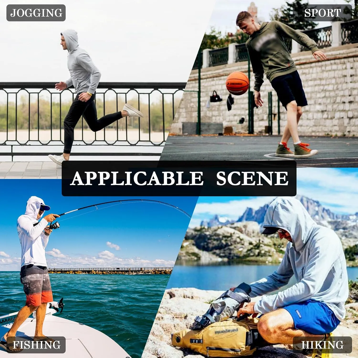 Grunge Style Skulls Men Sun Protection Hoodies Long Sleeve Fishing Shirt UPF 50  Beach Hoodie UV Rash Guard with Hood