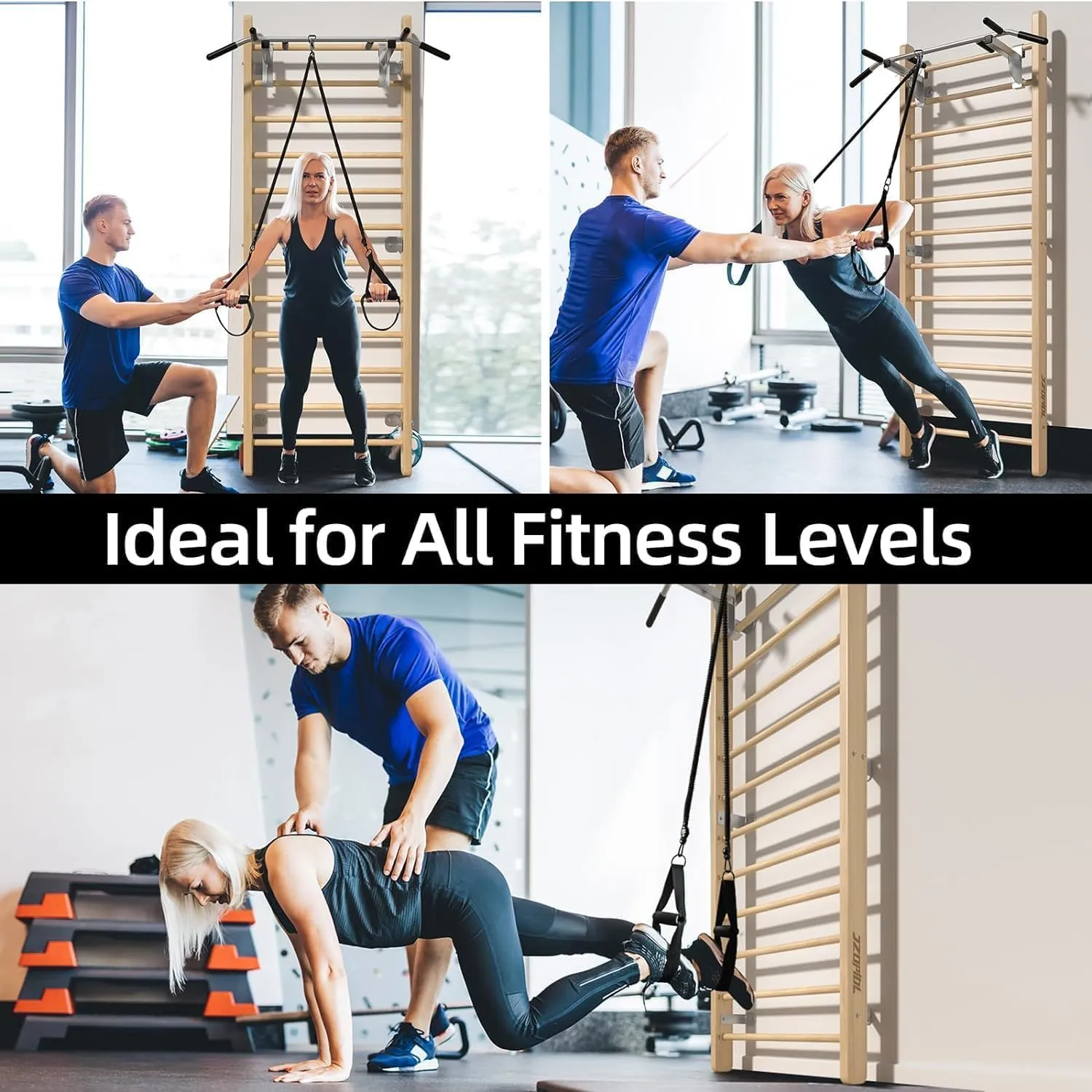 Gymnastics Wood Stall Bar, Multi-use Swedish Ladder, Wall Bars for Kids & Adults, Physical Therapy for Stretching and Various Exercises