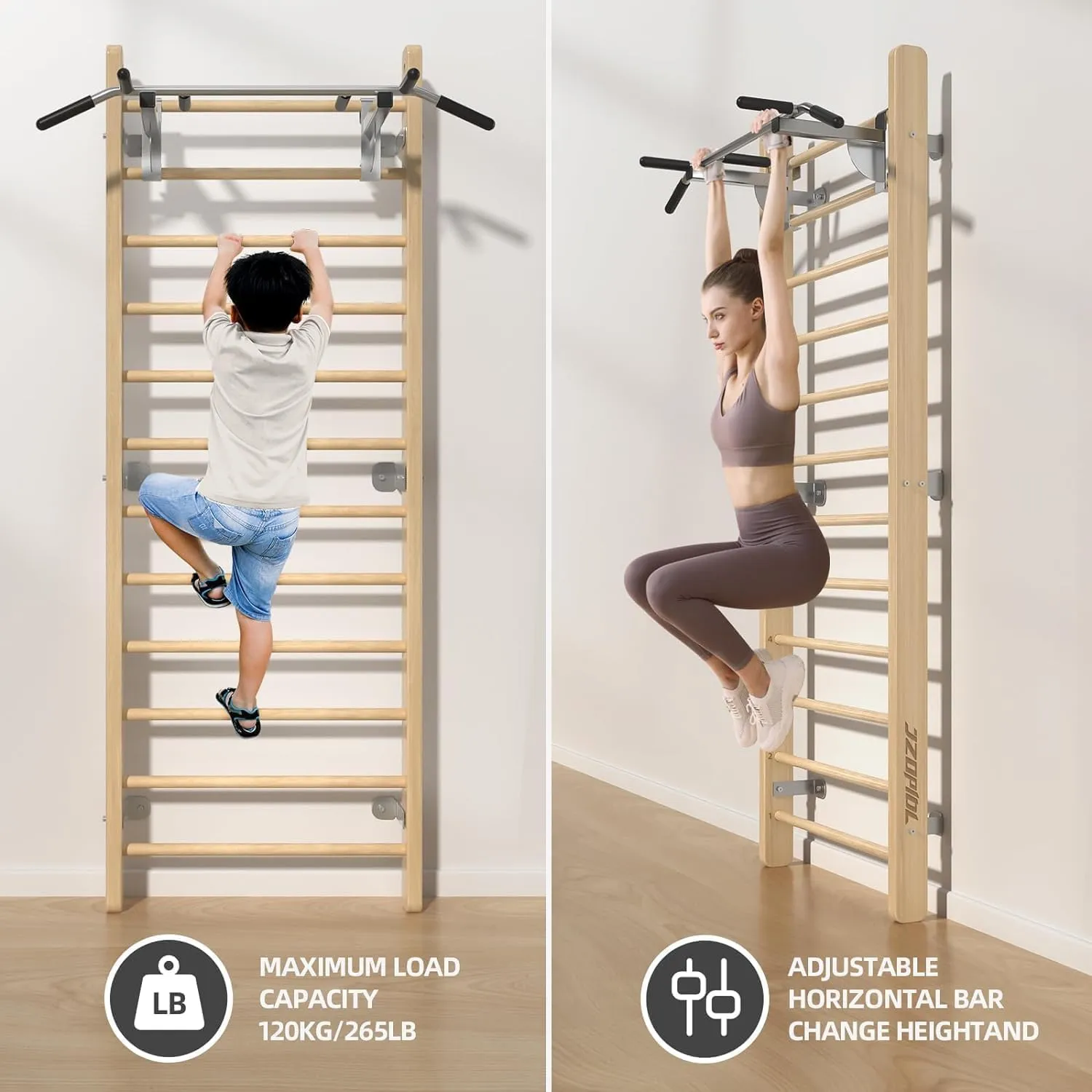 Gymnastics Wood Stall Bar, Multi-use Swedish Ladder, Wall Bars for Kids & Adults, Physical Therapy for Stretching and Various Exercises