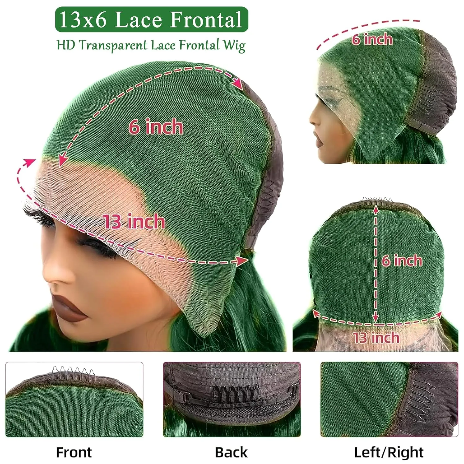 haha Green 13x6 Lace Front Wig Human Hair Emerald Green Body Wave Transparent HD Lace Frontal Wig Pre Plucked Dark Green Human Hair Wigs For Women Colored 180% Density 24 Inch