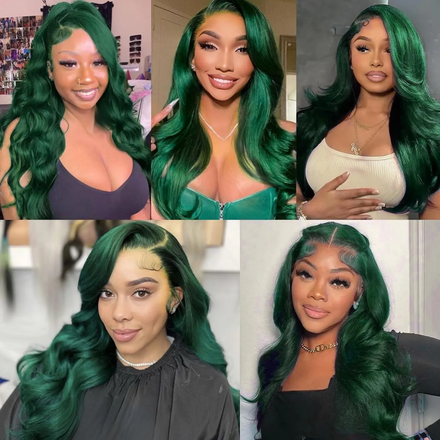 haha Green 13x6 Lace Front Wig Human Hair Emerald Green Body Wave Transparent HD Lace Frontal Wig Pre Plucked Dark Green Human Hair Wigs For Women Colored 180% Density 24 Inch