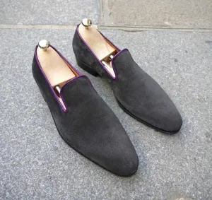 Handmade Gray Suede Moccasins for Men