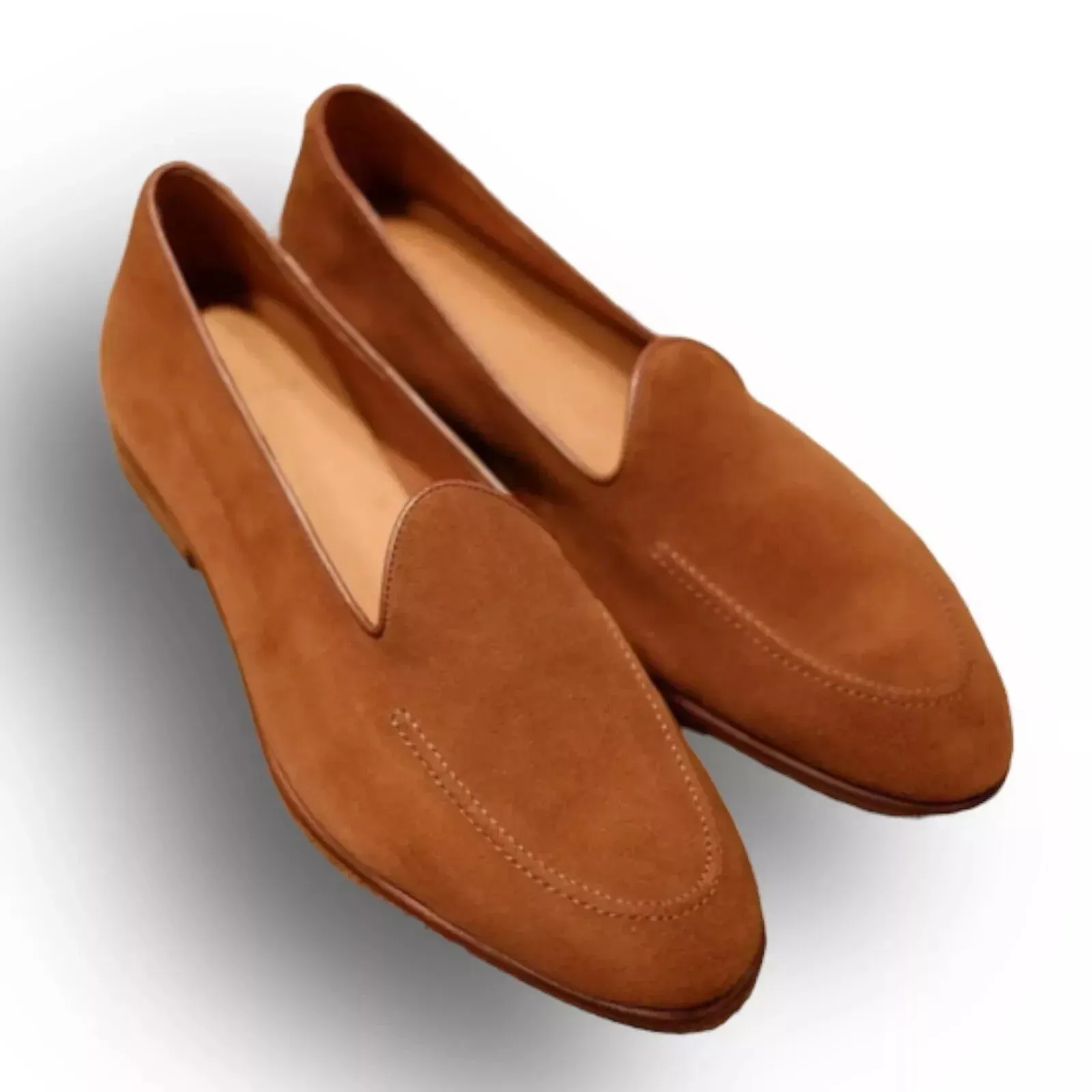 Handmade Men Tan Brown Suede Slip Ons, Men Office Loafers Shoes, Dress Moccasins
