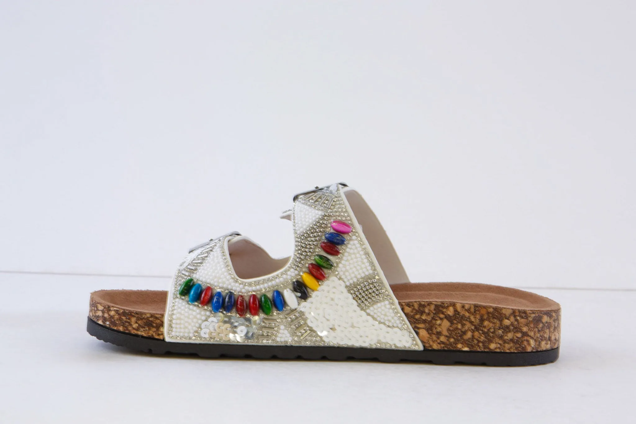 HEAVENLY FEET - JESS DOUBLE BUCKLE MULE - WHITE/SILVER