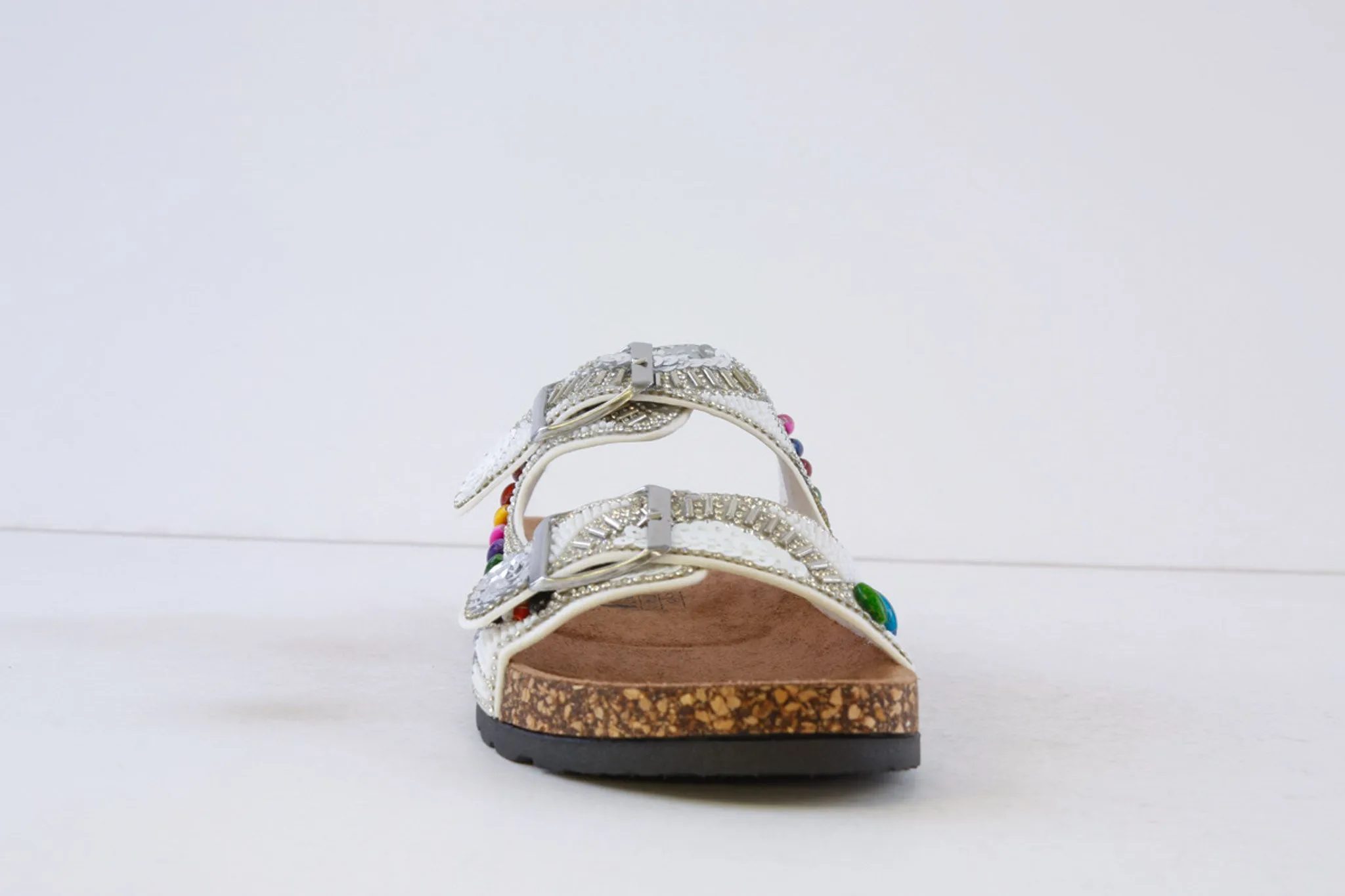 HEAVENLY FEET - JESS DOUBLE BUCKLE MULE - WHITE/SILVER