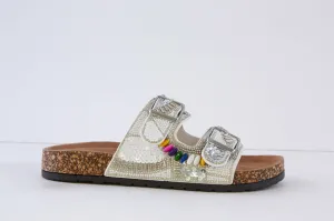 HEAVENLY FEET - JESS DOUBLE BUCKLE MULE - WHITE/SILVER