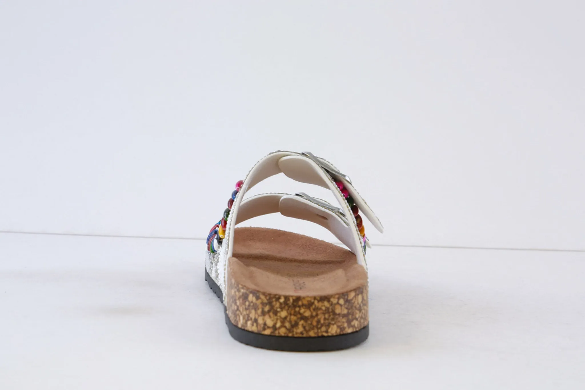 HEAVENLY FEET - JESS DOUBLE BUCKLE MULE - WHITE/SILVER
