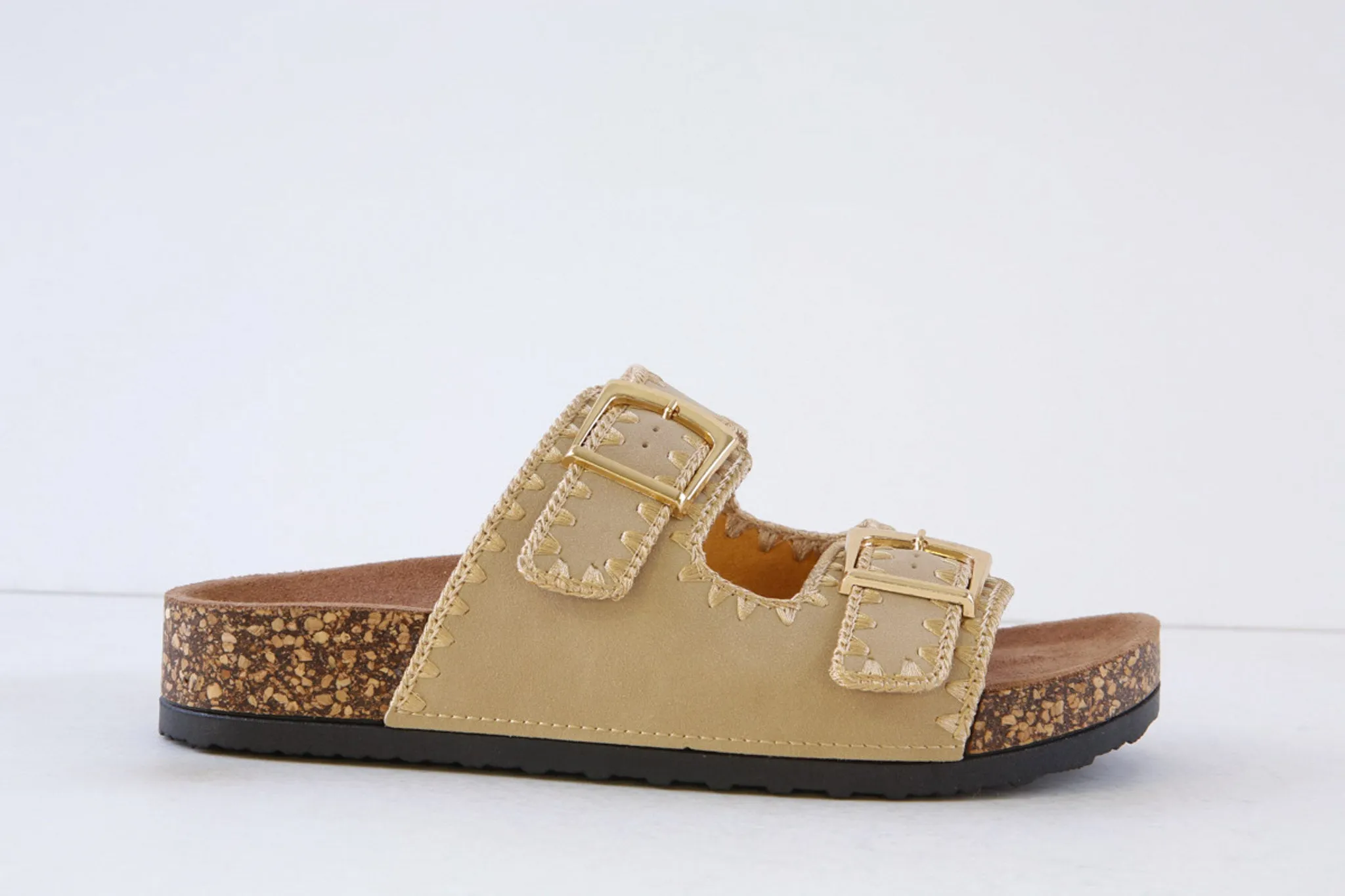 HEAVENLY FEET - SANDY DOUBLE BUCKLE MULE - BEIGE