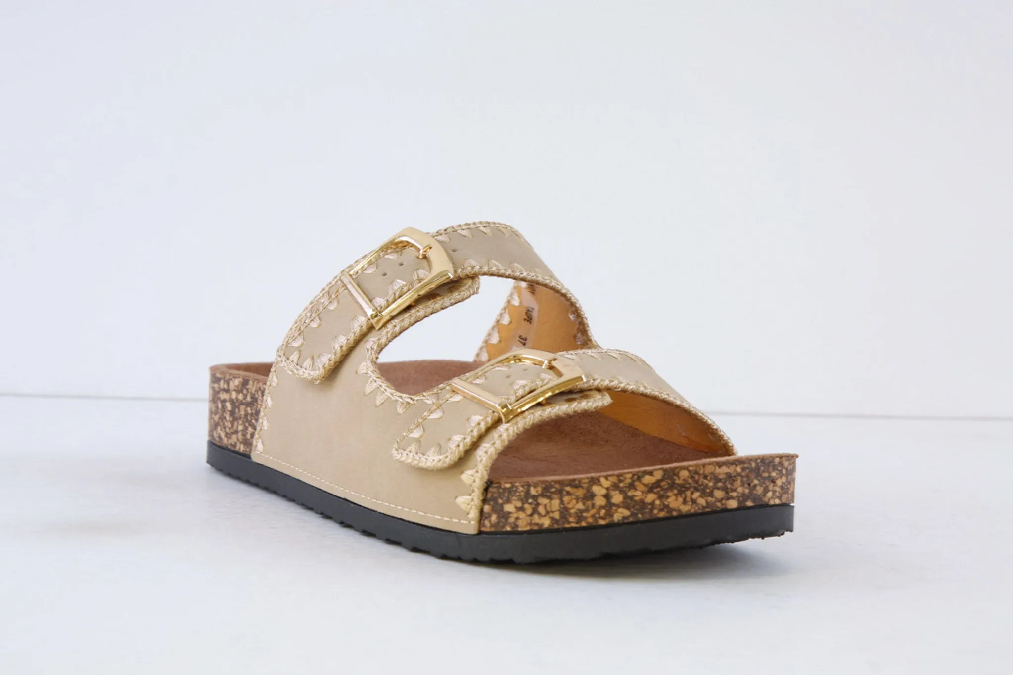 HEAVENLY FEET - SANDY DOUBLE BUCKLE MULE - BEIGE