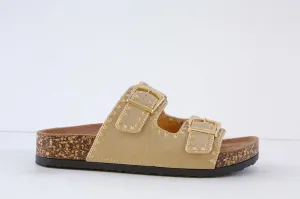 HEAVENLY FEET - SANDY DOUBLE BUCKLE MULE - BEIGE