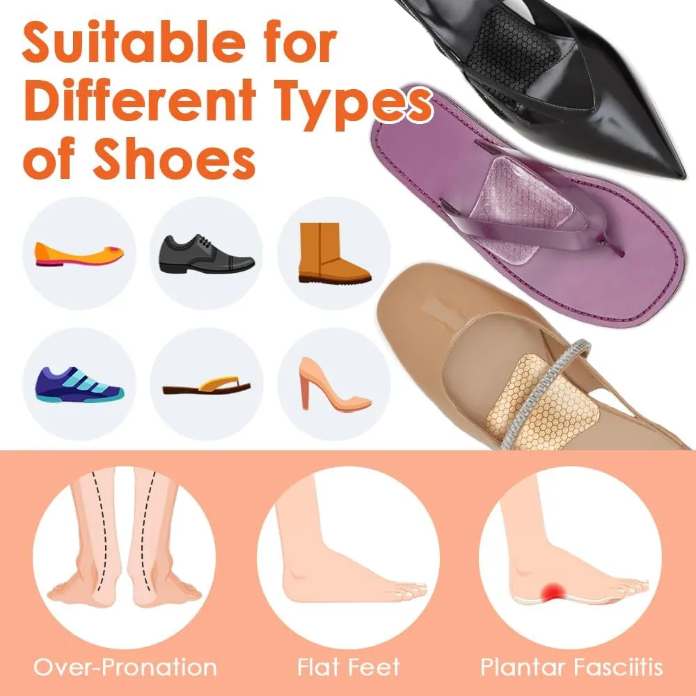 High Arch Support Inserts for Women, Foot Arch Support Pads for Flat Feet, Gel Arch Inserts for Plantar Fasciitis & Pain Relief (Clear, Low High)
