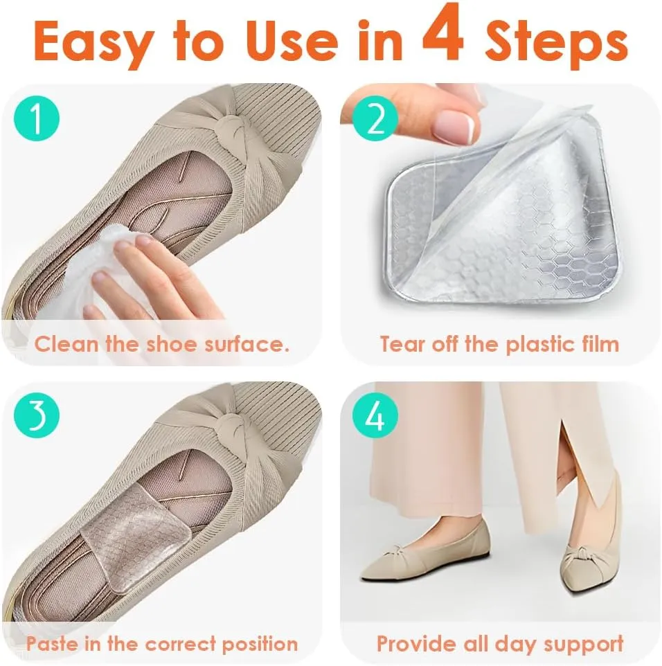 High Arch Support Inserts for Women, Foot Arch Support Pads for Flat Feet, Gel Arch Inserts for Plantar Fasciitis & Pain Relief (Clear, Low High)