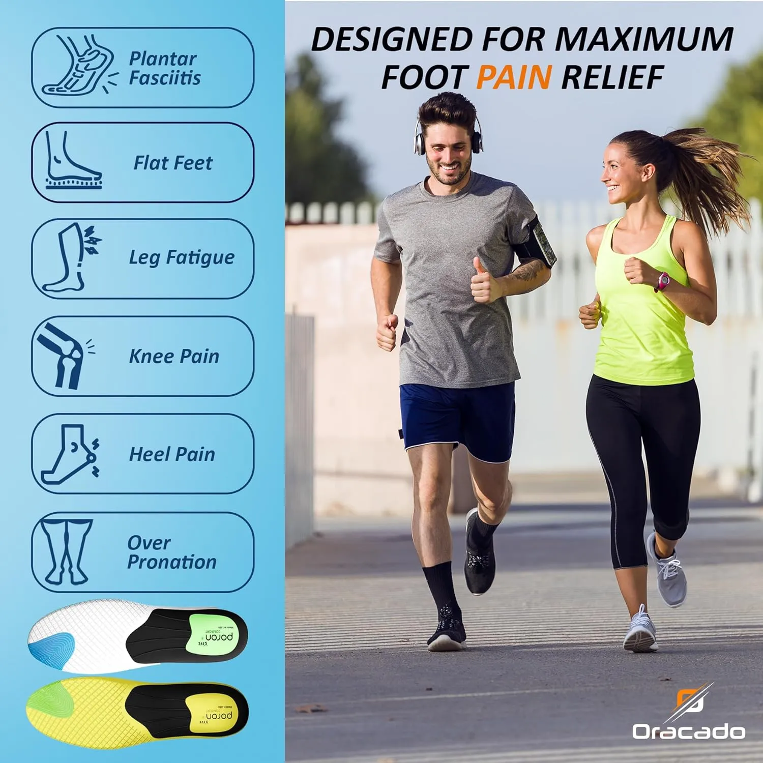 High Arch Support Plantar Fasciitis Flat Feet Foot Pain Relief Shoe Insoles Men & Shoe Inserts For Women, Anti Slip Shock Absorbing Insoles Orthotics Work Boot Inserts All Day Standing Running