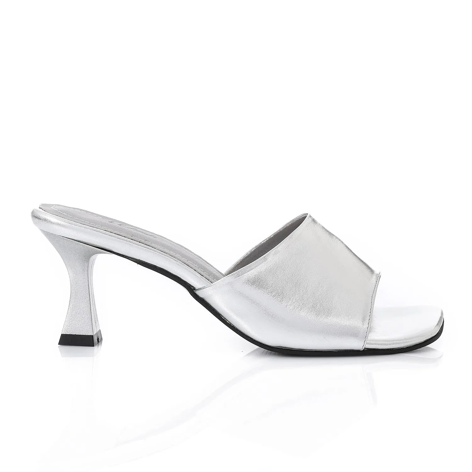 High Heel Mule Sandals – Square Open Toe, Faux Leather, Slip-On Design