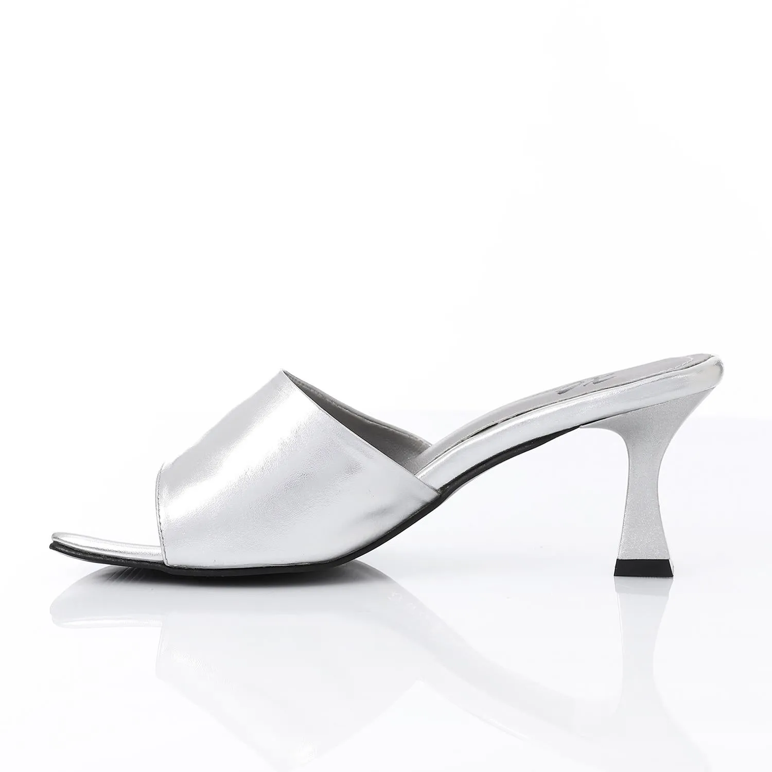 High Heel Mule Sandals – Square Open Toe, Faux Leather, Slip-On Design