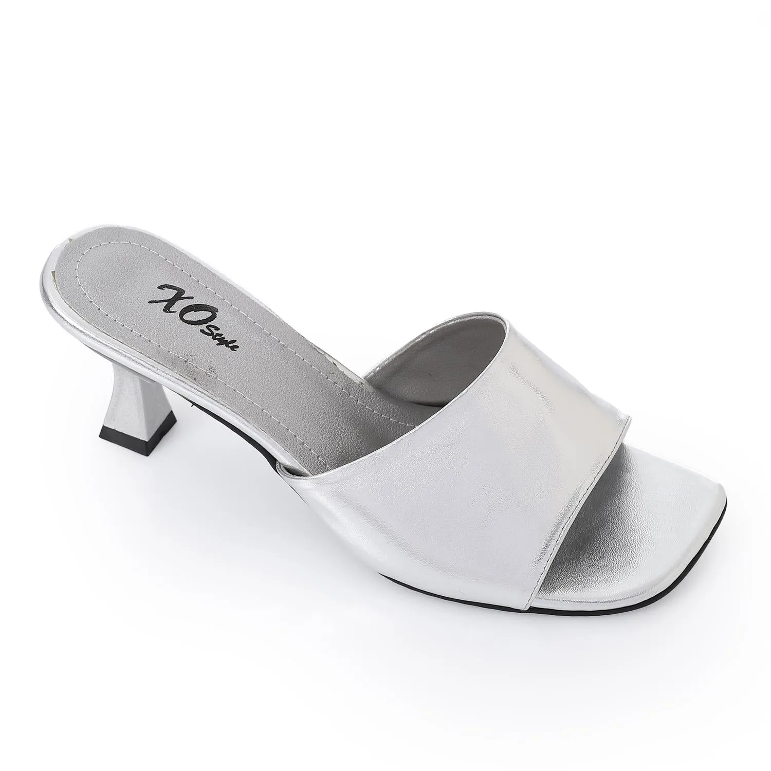 High Heel Mule Sandals – Square Open Toe, Faux Leather, Slip-On Design