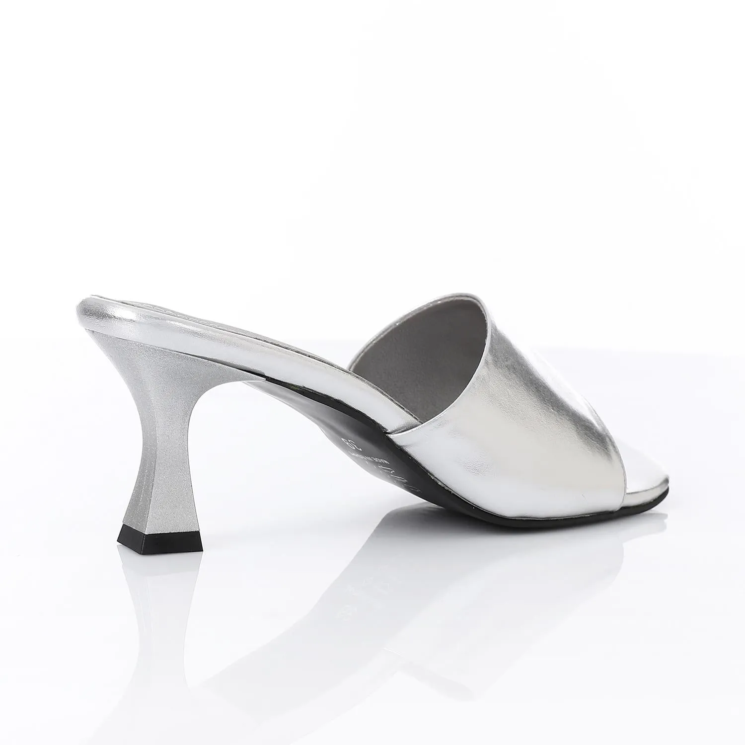 High Heel Mule Sandals – Square Open Toe, Faux Leather, Slip-On Design