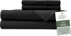 Hotel Sheets Direct 4 Piece Bed Sheet Set King Size, 100% Viscose Derived from Bamboo Sheets Set with 2 Pillowcases, Cooling & Breathable Luxury Bedding, Moisture-Wicking & Silky Soft Texture, Black