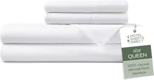 Hotel Sheets Direct 4 Piece Bed Sheet Set Queen Size, 100% Viscose Derived from Bamboo Sheets Set with 2 Pillowcases, Cooling & Breathable Luxury Bedding, Moisture-Wicking & Silky Soft Texture, White
