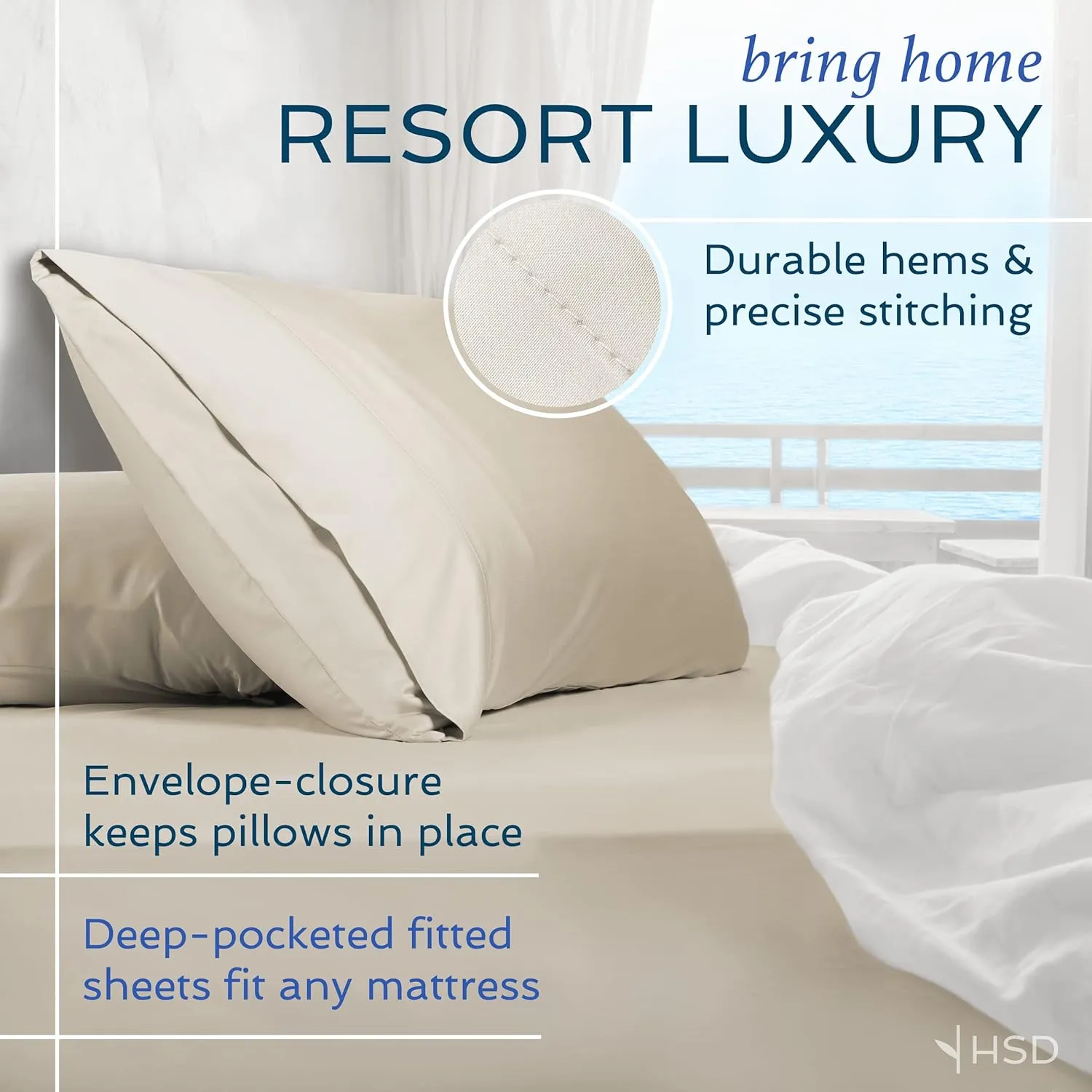 Hotel Sheets Direct 4 Piece Bed Sheet Set Queen Size, 100% Viscose Derived from Bamboo Sheets Set with 2 Pillowcases, Cooling & Breathable Luxury Bedding, Moisture-Wicking & Silky Soft Texture, White