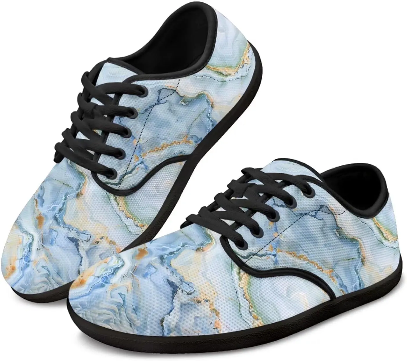 Howilath Marble Print Women Barefoot Shoes Lace-up Flat Shoes with Anti-Slip Sole Breathable Casual Sport Shoes