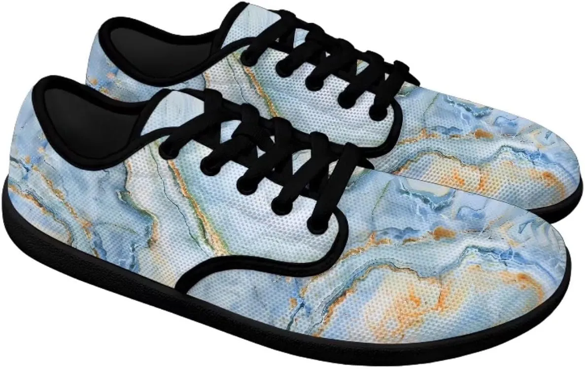 Howilath Marble Print Women Barefoot Shoes Lace-up Flat Shoes with Anti-Slip Sole Breathable Casual Sport Shoes