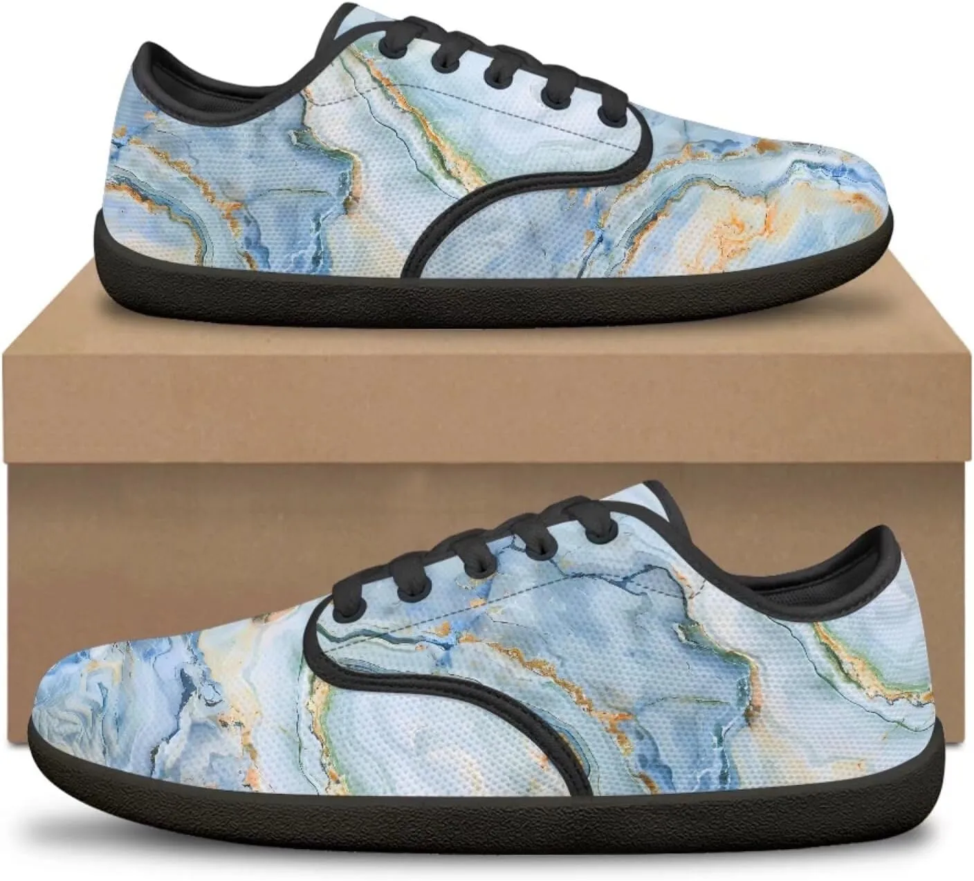 Howilath Marble Print Women Barefoot Shoes Lace-up Flat Shoes with Anti-Slip Sole Breathable Casual Sport Shoes