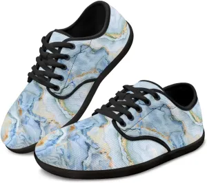 Howilath Marble Print Women Barefoot Shoes Lace-up Flat Shoes with Anti-Slip Sole Breathable Casual Sport Shoes