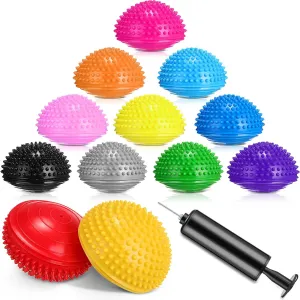 Hungdao 12 Pack Balance Pods Stability Balance Trainer Dots with Needle Pump Half Spiky Fitness Ball Domes for Men Women Stability Training, Physical Therapy, Core Strength Gymnastics Home Exercise