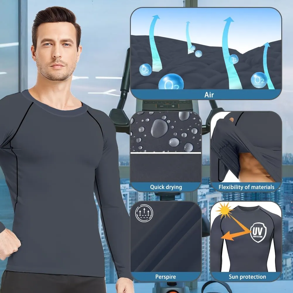 HYCOPROT Compression Shirts for Men Athletic Long Sleeve Base Layer Workout Rash Guard Shirt