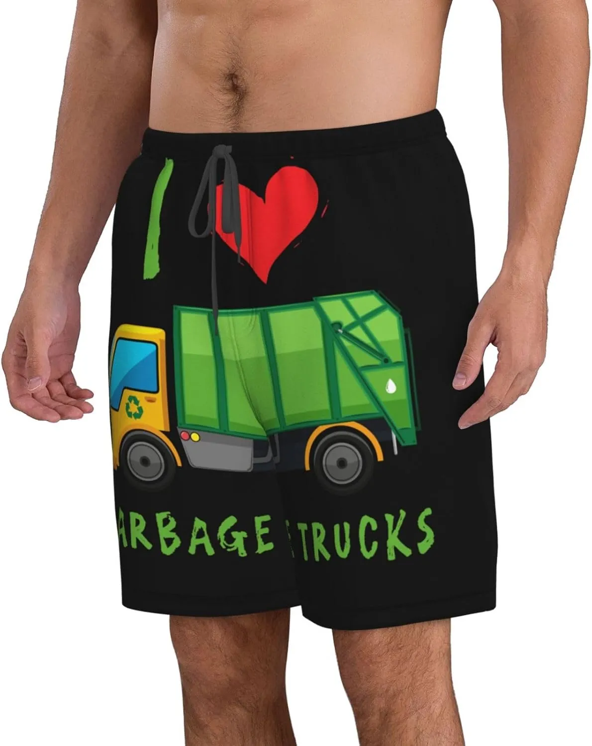I Love Garbage Trucks Mens Swim Trunks Quick Dry Summer Beach Shorts