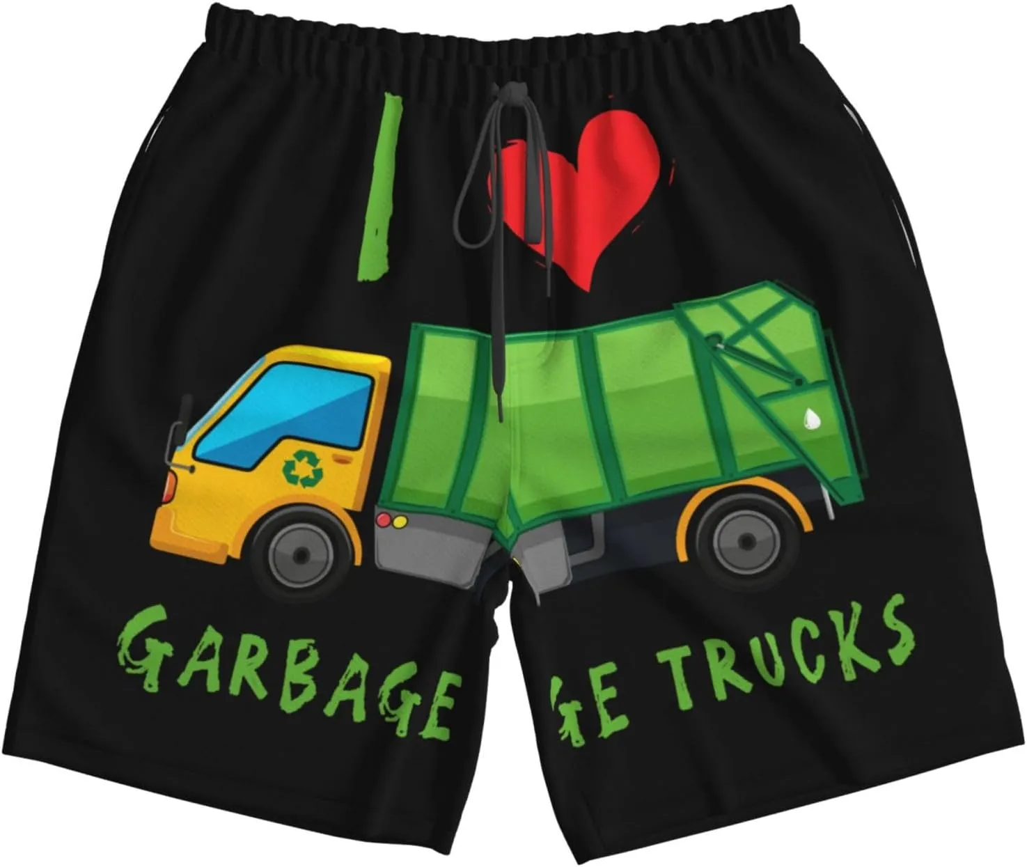 I Love Garbage Trucks Mens Swim Trunks Quick Dry Summer Beach Shorts