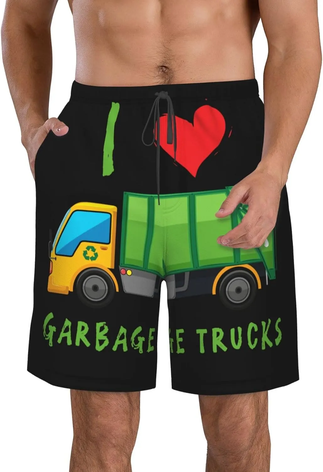 I Love Garbage Trucks Mens Swim Trunks Quick Dry Summer Beach Shorts