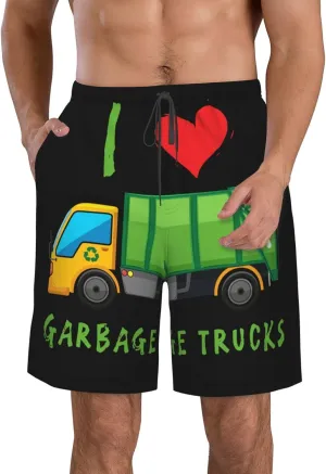 I Love Garbage Trucks Mens Swim Trunks Quick Dry Summer Beach Shorts